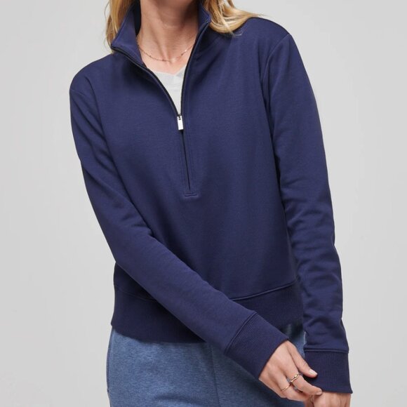 Travis Mathew Women's Navy Blue Cloud Fleece Half Zip Sweatshirt Sweater - Picture 1 of 6